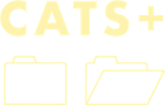 CATS+ logo with an icon of a closed file folder and an open file folder.